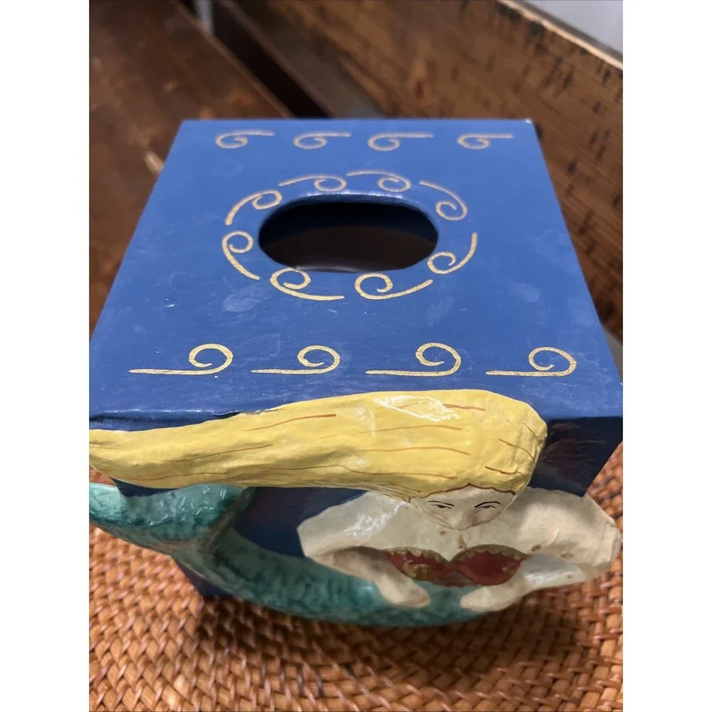 Vintage Rare Clay Art Paper Mache Tissue Box Holder 1993 Mermaid Md In Thailand